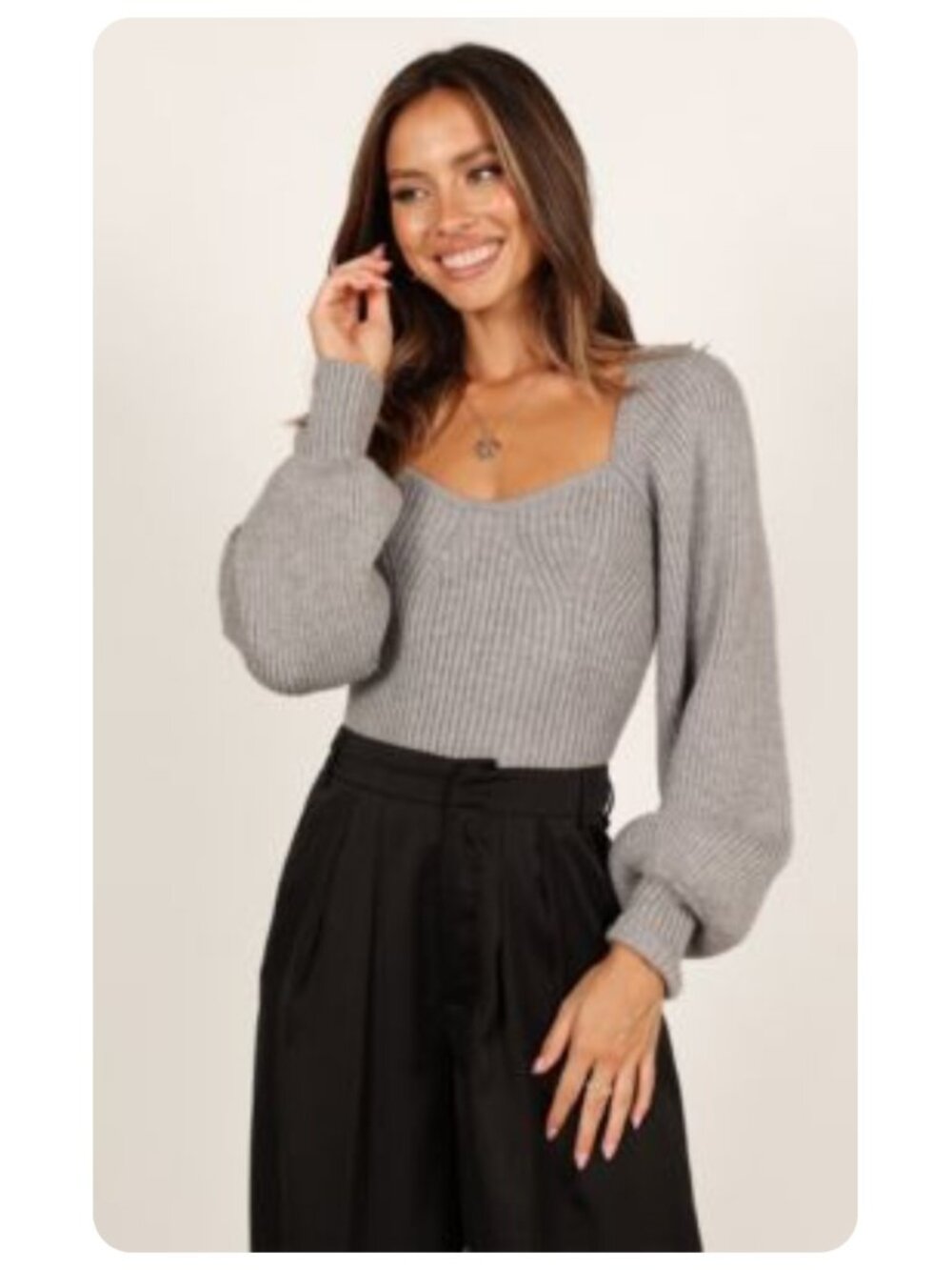 Petal + Pup Gia Sweetheart Neck Gray Long Sleeve Knit Sweater sz S